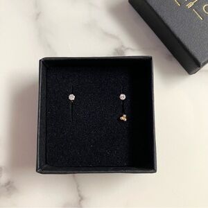 Solid 14k Gold three bead triangle stud + Pair of tiny CZ studs